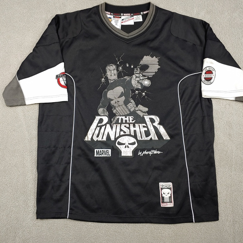 Johnny Blaze THE PUNISHER Jersey - Men 2XL - Black Marvel Graphic V-Neck Hockey
